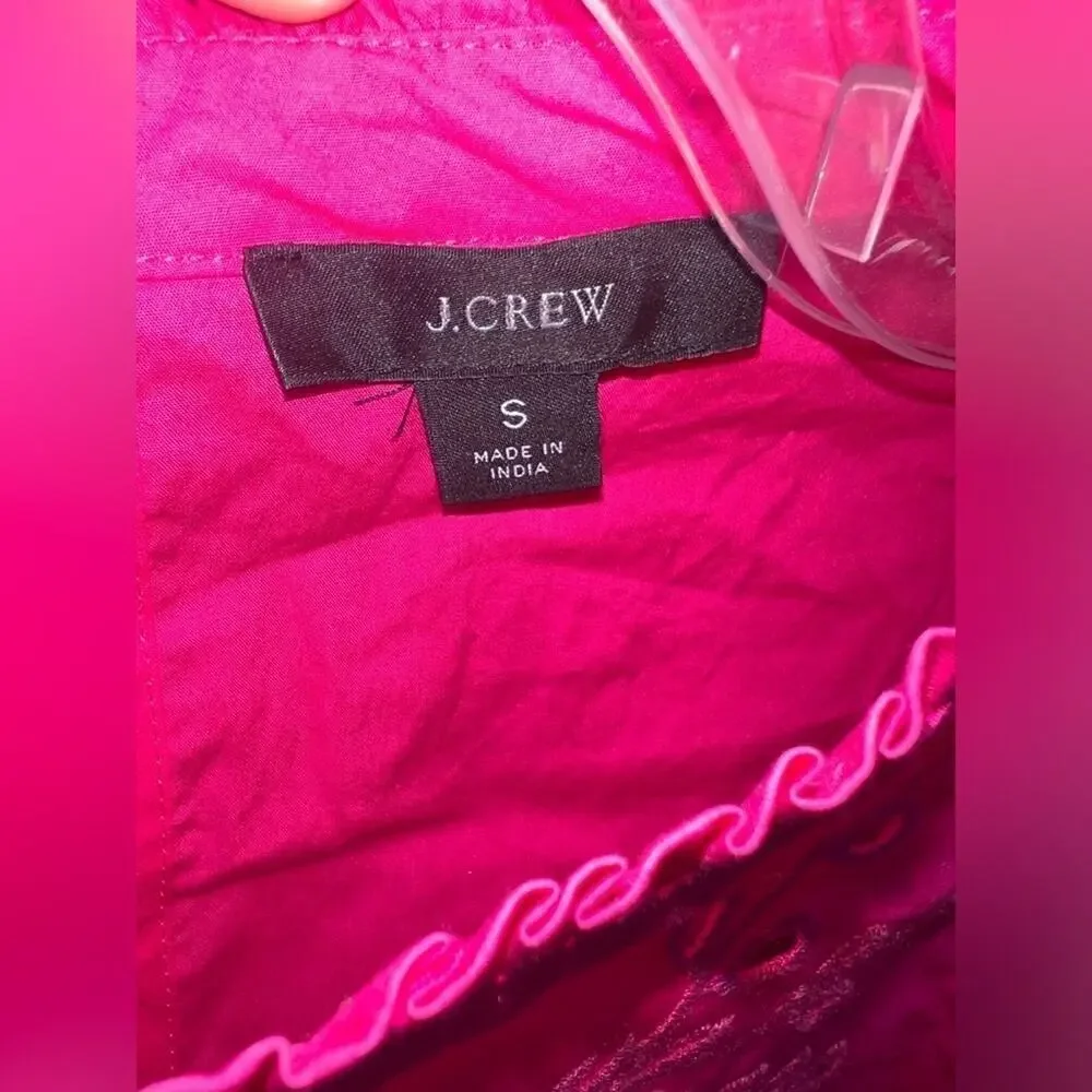 ▶️ J.Crew ◀️ Pink Mockneck Cotton Poplin Top with Embroidered Eyelet